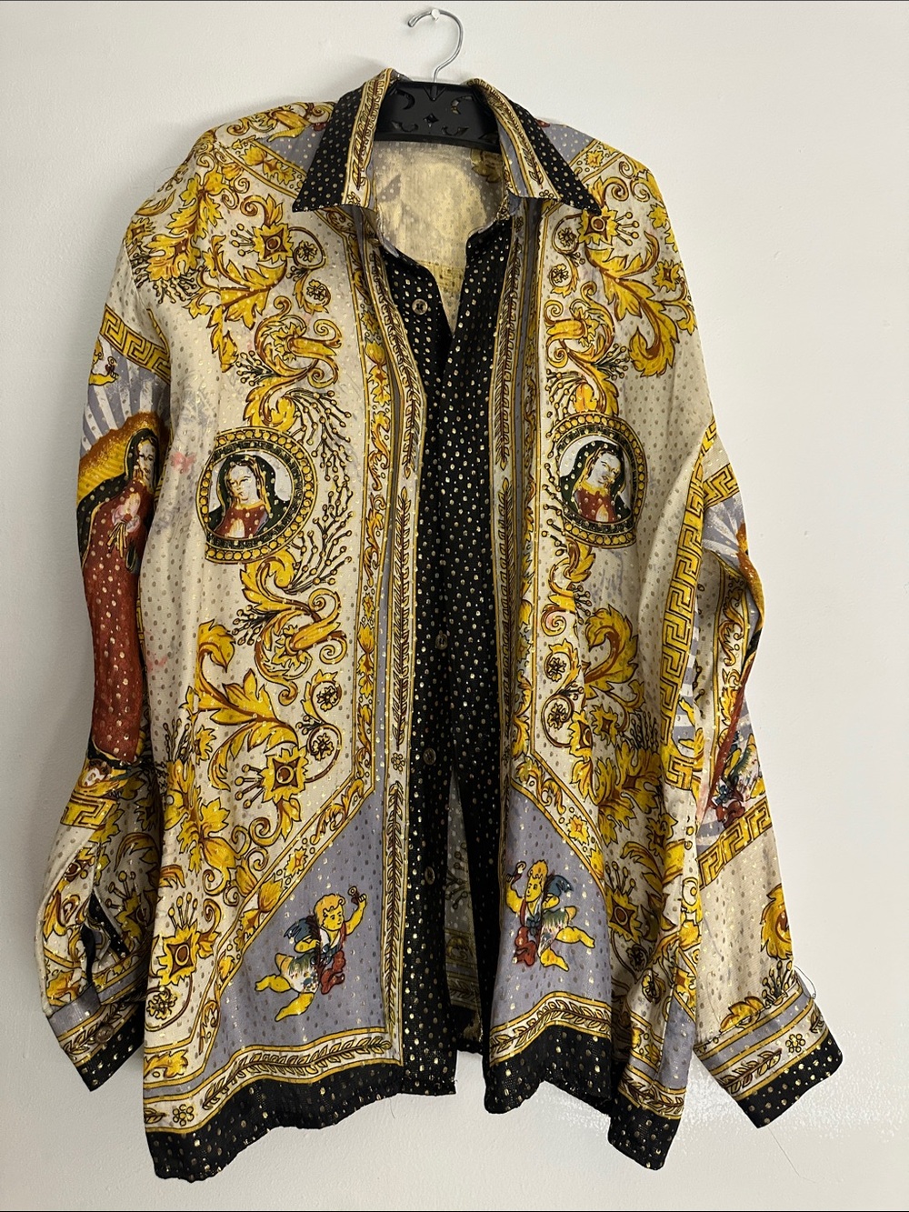 Vintage/ baroque Virgin- print button down shirt Sz L